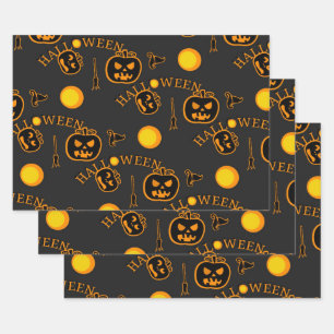 Retro Vintag Halloween Pattern Pumpkin Geschenkpapier Set