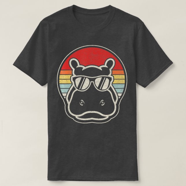 Retro Vintag Hippo Hippopotamus Sunglass T-Shirt (Design vorne)