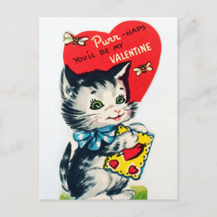 Retro Vintag Holiday Valentine Katze Postkarte