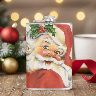 Retro Vintag Holly Jolly Santa Claus Weihnachten Flachmann