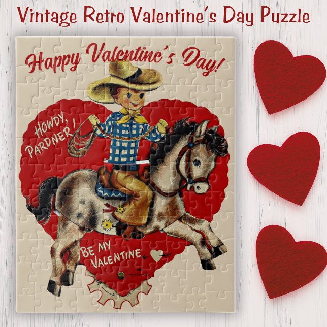 Retro Vintag Howdy Pardner Valentinstag Puzzle (Retro Vintage Howdy Pardner Valentine's Day Jigsaw Puzzle)