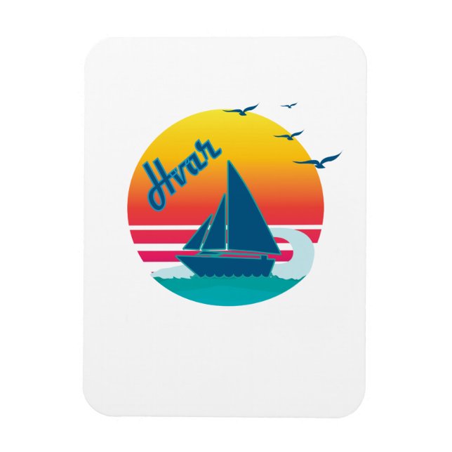 Retro Vintag Hvar Sunset, #Hvar Magnet (Vertikal)