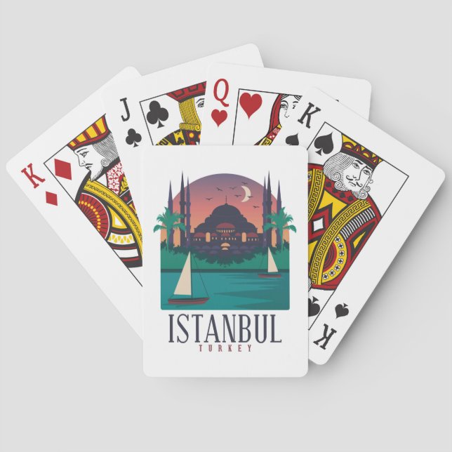 Retro Vintag Istanbul Türkei Skyline Hagia Sophia Spielkarten (Rückseite)
