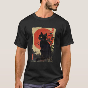 Retro Vintag Japanisch Art Black Cat Kitten und Ca T-Shirt