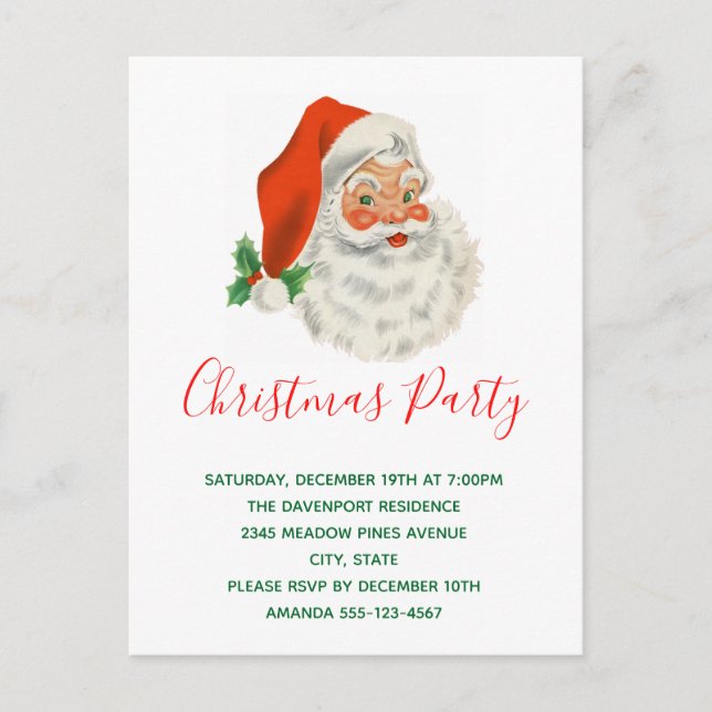Retro Vintag Jolly Santa Claus Weihnachten Einladungspostkarte (Vorderseite)