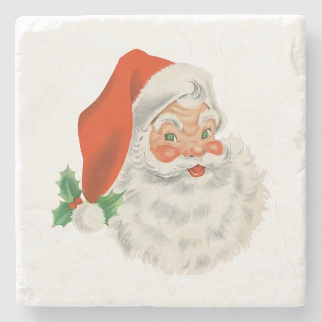 Retro Vintag Jolly Santa Claus Weihnachten Steinuntersetzer (Vorderseite)