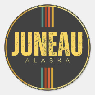 Retro Vintag Juneau City Alaska Staat 70er Groovy Runder Aufkleber