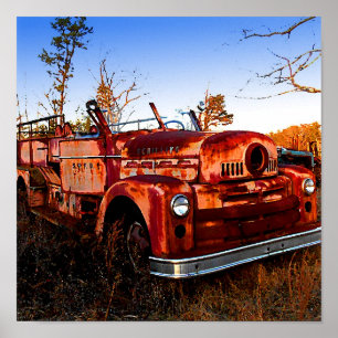 Retro, Vintag, Junkyard Feuerwagen vor Ort Poster