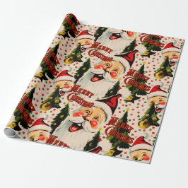 Retro Vintag Laghing Santas Wrapping Paper Geschenkpapier