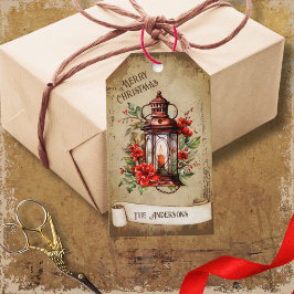 Retro Vintag Lantern Rotes Grün Weihnachten Geschenkanhänger