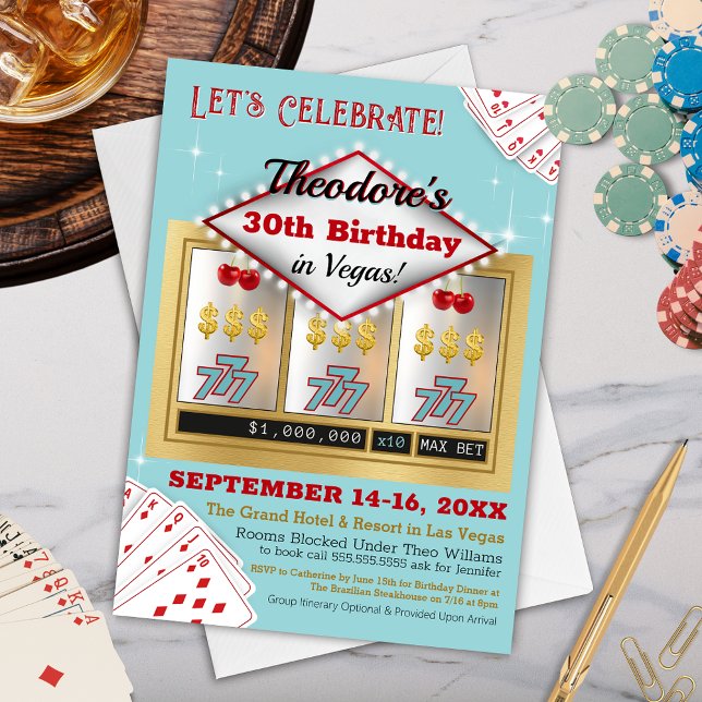 Retro Vintag Las Vegas Casino Einladung (Personalized Retro Casino Theme Birthday Party Invitation for Milestone Party, 21st, 40th or 50th)