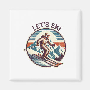 Retro Vintag Let's Ski Resort Winterski Magnet