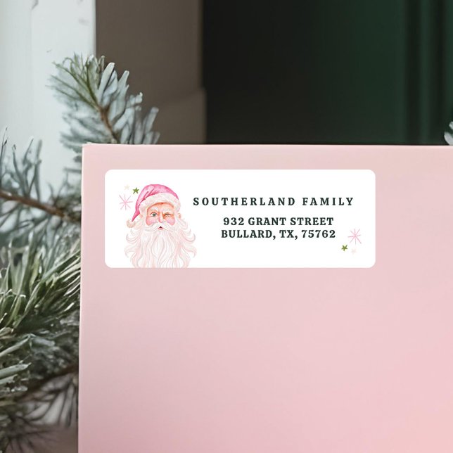 Retro Vintag Merry & Pink Wasserfarbe Weihnachtsma (Retro Vintage Merry & Pink Watercolor Santa Claus Label)