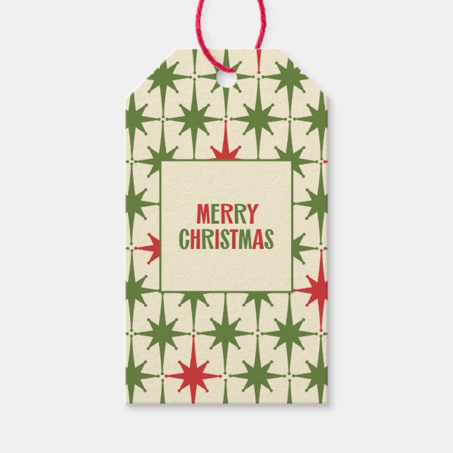 Retro Vintag Mitte des Jahrhunderts Frohe Weihnach Geschenkanhänger (Vorderseite)