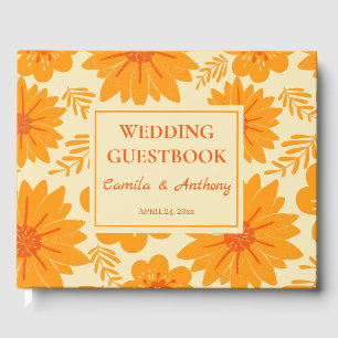 Retro Vintag Mitte Jahrhundert Orange Blume Muster Gästebuch