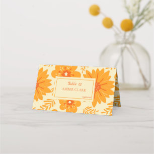 Retro Vintag Mitte Jahrhundert Orange Blume Muster Platzkarte
