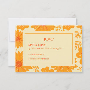 Retro Vintag Mitte Jahrhundert Orange Blume Muster RSVP Karte