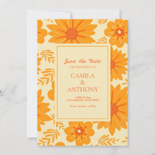 Retro Vintag Mitte Jahrhundert Orange Blume Muster Save The Date