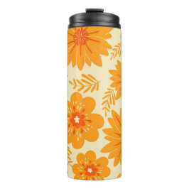 Retro Vintag Mitte Jahrhundert Orange Blume Muster Thermosbecher