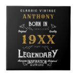 Retro Vintag Monogramm personalisierter Geburtstag Fliese<br><div class="desc">Fügen Sie Ihren Namen und jedes Jahr Geburtstag Design. Einfach mit der Vorlage zu tun. Mehr Geschenke und Party-Vorräte mit dem "Legendary"-Design im Laden erhältlich.</div>