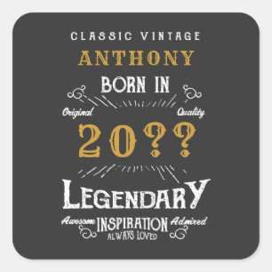 Retro Vintag Monogramm personalisierter Geburtstag Quadratischer Aufkleber