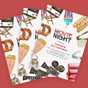 Retro Vintag Movie Night Kindergeburtstag Einladung