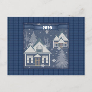 Retro Vintag Neujahr 2020 Illustrationsnavy dunkel Postkarte
