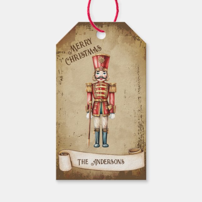 Retro Vintag Nutcracker Custom Frohe Weihnachten Geschenkanhänger (Vorderseite)