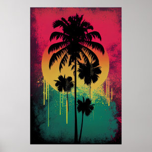 Retro Vintag Ombre Pop Art Palm Tree Vibe Poster