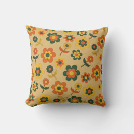 Retro Vintag Orange 70er Blume Muster Kissen