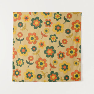 Retro Vintag Orange 70er Blume Muster Wandteppich