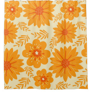 Retro Vintag Orange Botanische Blume Muster Fall Duschvorhang