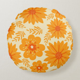 Retro Vintag Orange Botanische Blume Muster Fall Rundes Kissen