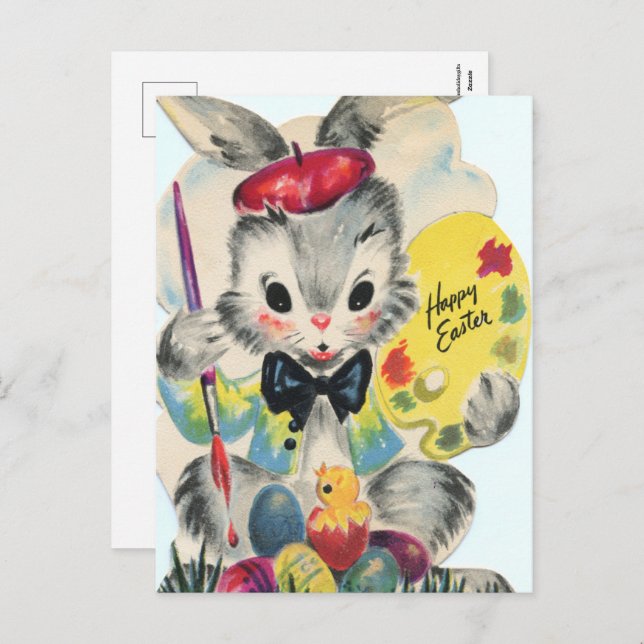 Retro Vintag Osterhase Postkarte (Vorne/Hinten)