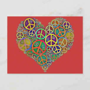 Retro Vintag Peace Heart Postkarte