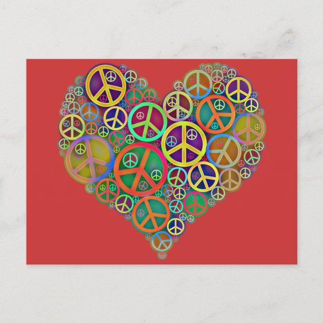 Retro Vintag Peace Heart Postkarte (Vorderseite)