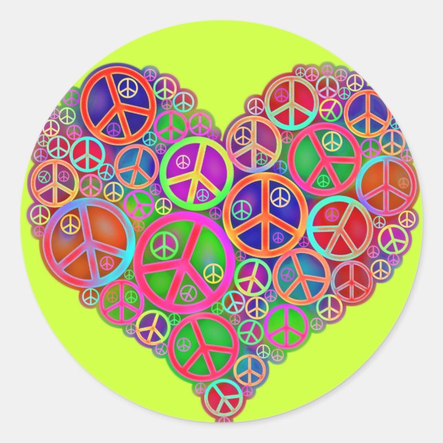 Retro Vintag Peace Heart Runder Aufkleber (Vorderseite)