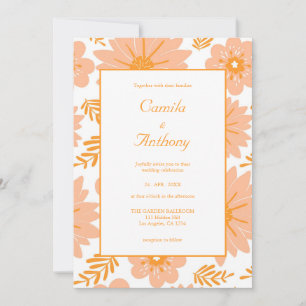 Retro Vintag Peach Fuzz Orange Blume Muster Einladung