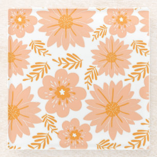 Retro Vintag Peach Fuzz Orange Blume Muster Glasuntersetzer