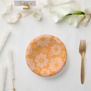 Retro Vintag Peach Fuzz Orange Blume Muster Pappteller