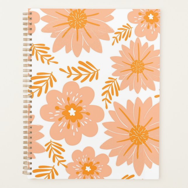 Retro Vintag Peach Fuzz Orange Blume Muster Planer (Vorderseite)
