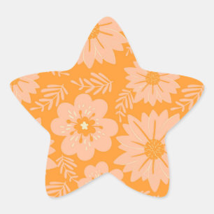 Retro Vintag Peach Fuzz Orange Blume Muster Stern-Aufkleber