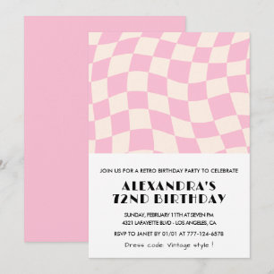 Retro Vintag Pink Checkered 72. Geburtstag Einladung