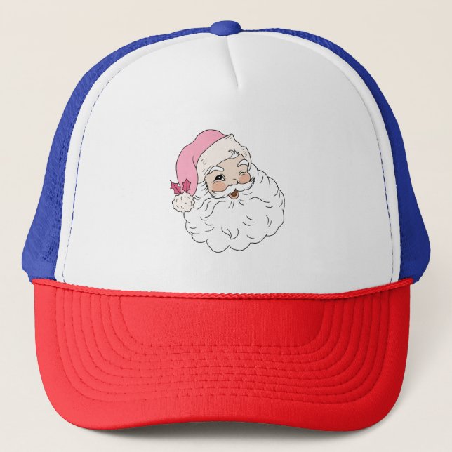 Retro Vintag Pink Santa Claus Truckerkappe (Vorderseite)