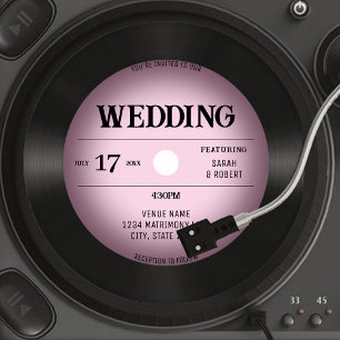 Retro Vintag Pink Vignette Vinyl Record Wedding Einladung