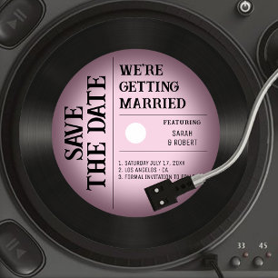 Retro Vintag Pink Vignette Vinyl Record Wedding Save The Date