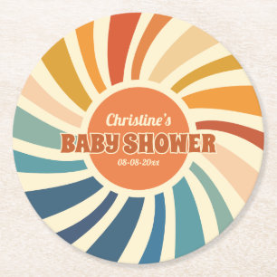 Retro Vintag Rainbow Baby Dusche Runder Pappuntersetzer