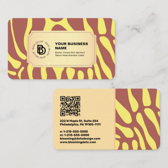 Retro Vintag Rays Abstrakter Trendname Visitenkarte (Vorne/Hinten)