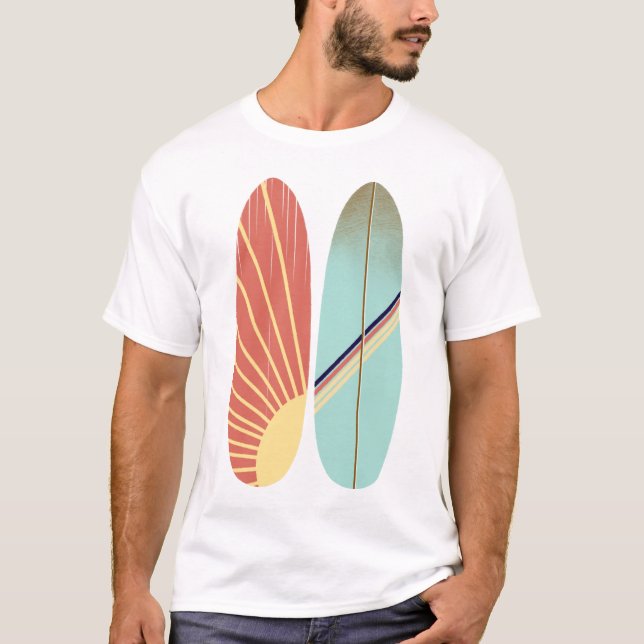 Retro Vintag Red & Blue Surfboard Illustration T-Shirt (Vorderseite)