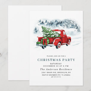 Retro Vintag Red Farm Truck Weihnachtsfeiertag Par Einladung